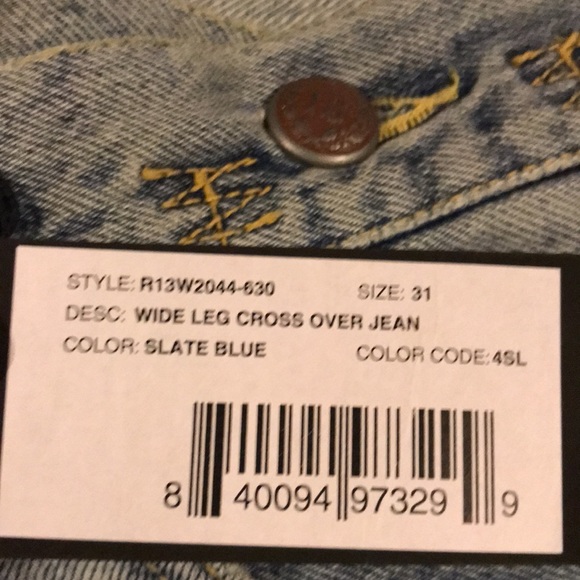 R13 Wide Leg Cross Over Denim Jeans - Picture 10 of 14